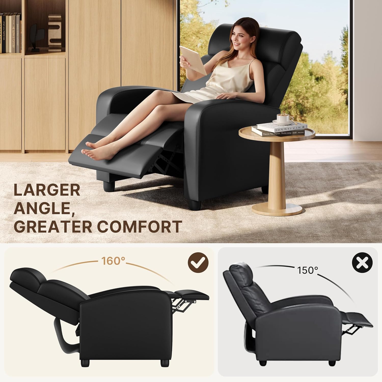 Yaheetech 2-Seat Reclining Chair Leather Recliner Sofa Modern Chaise Couch Lounger Sofa for Living Room Home Theater Black