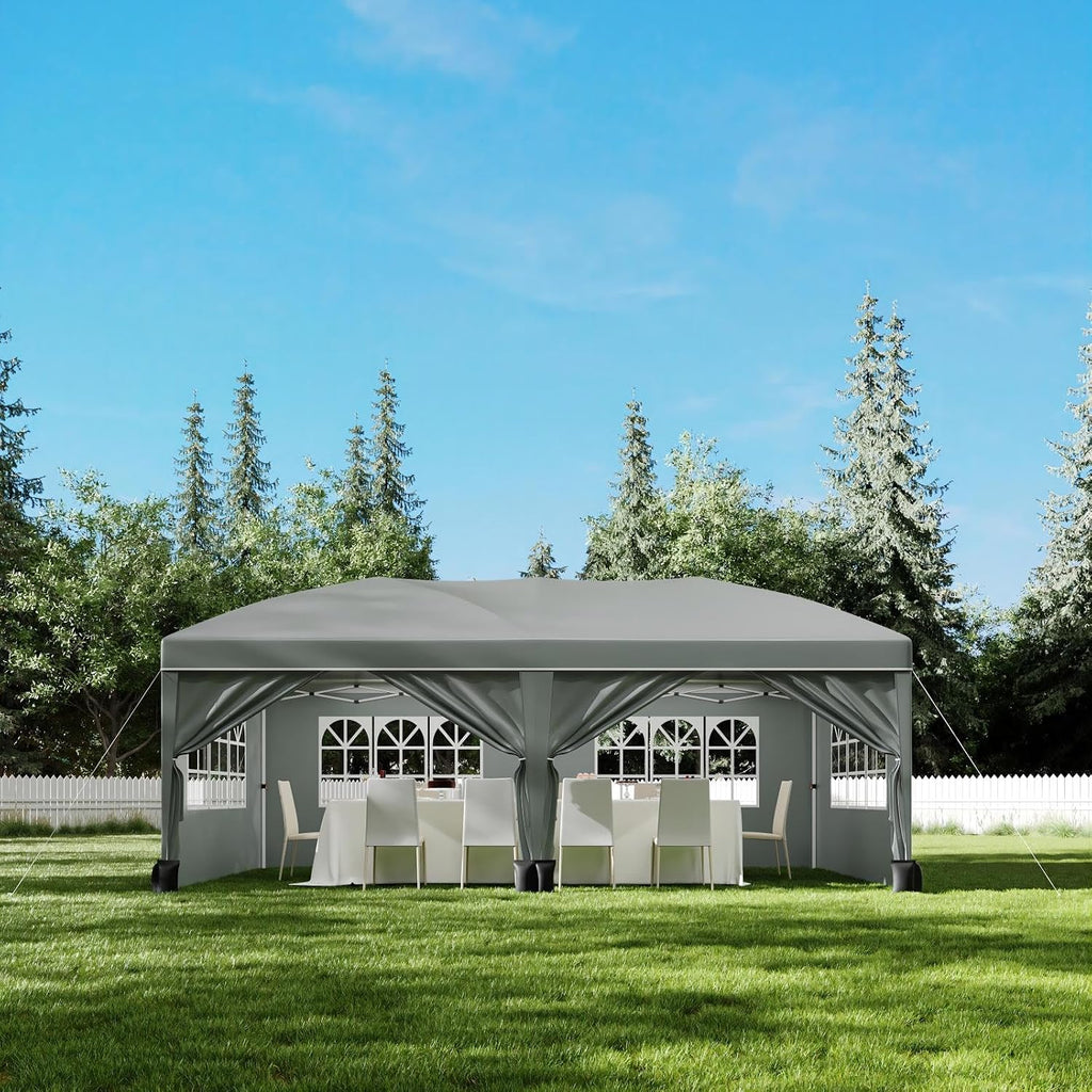 10X20Ft Pop Up Wedding Party Tent with 6 Sidewalls - Heavy Duty Commercial Outdoor Canopy, Waterproof Gazebo Canopy Tent, Canopy All Season with Storage Bag, Gray