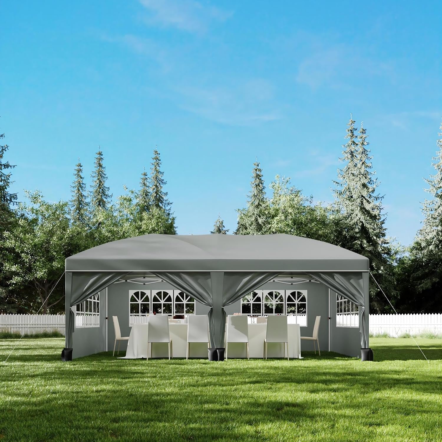 10X20Ft Pop Up Wedding Party Tent with 6 Sidewalls - Heavy Duty Commercial Outdoor Canopy, Waterproof Gazebo Canopy Tent, Canopy All Season with Storage Bag, Gray