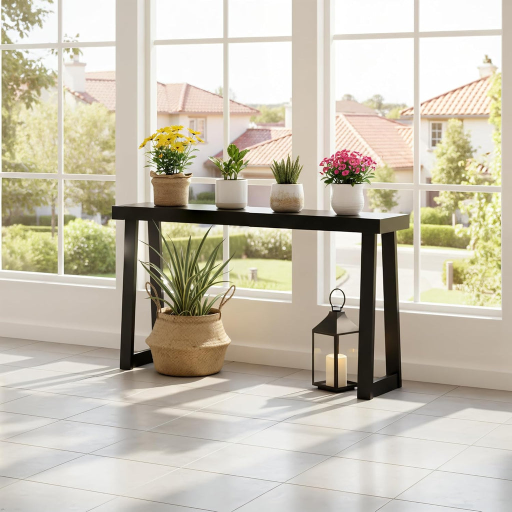 Plank+Beam Solid Wood Console Table, 66 Inch, Sofa Table, Narrow Entryway Table for Hallway, Behind The Couch, Living Room, Foyer, Easy Assembly, Black