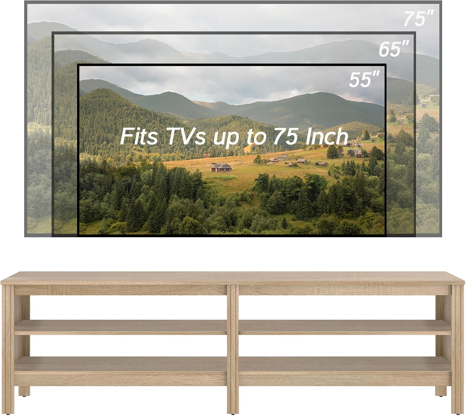 WAMPAT Modern TV Stand for 75 Inch TV, Entertainment Center for 55 60 65 70 inch TV Console Table with 4 Cubby Storage for Living Room Bedroom, Oak