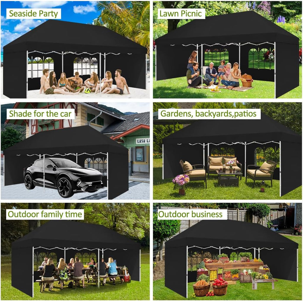 Eachbid 10x20 Pop Up Canopy Gazebo with 4 Removable Sidewalls, Windows, Carry Bag, Portable Waterproof Outdoor Tent, Commercial Instant Gazebo Tent for Patio/Outdoor/Wedding Parties and Events