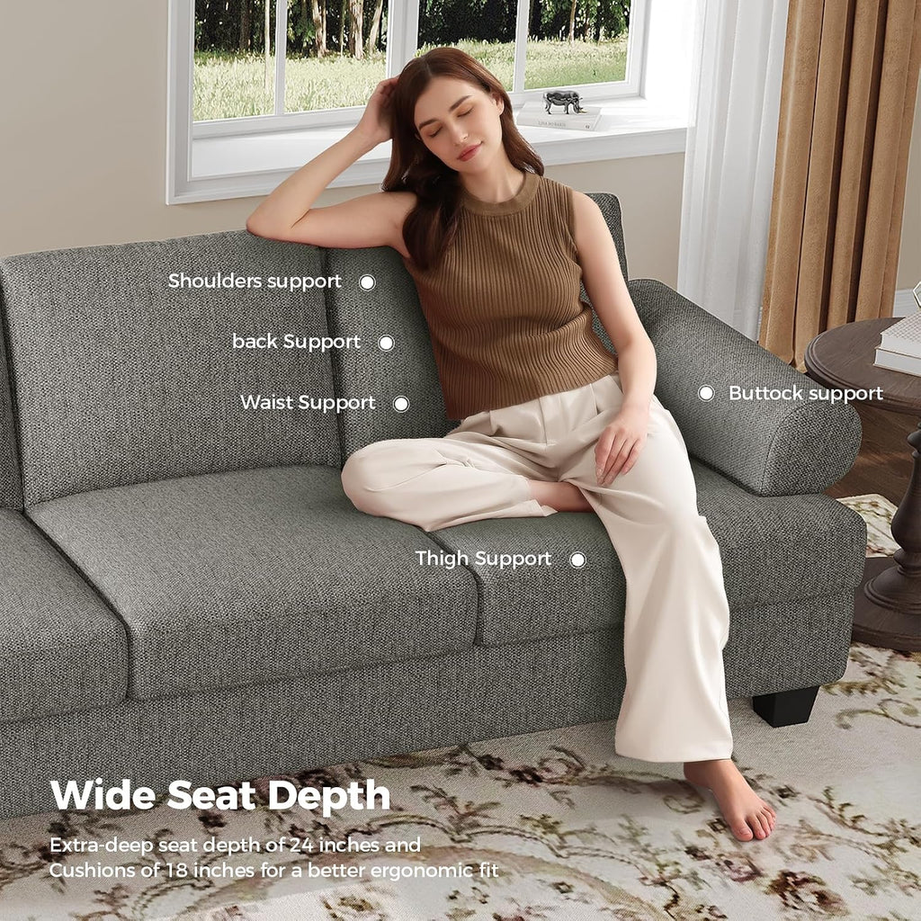 COPIAE 91 Inch Lawson Sofa with Extra Deep Seats Oversize, Mid-Century 3-Seat Sofa Couch, for Living Room, Apartment, Lounge, Light Gray