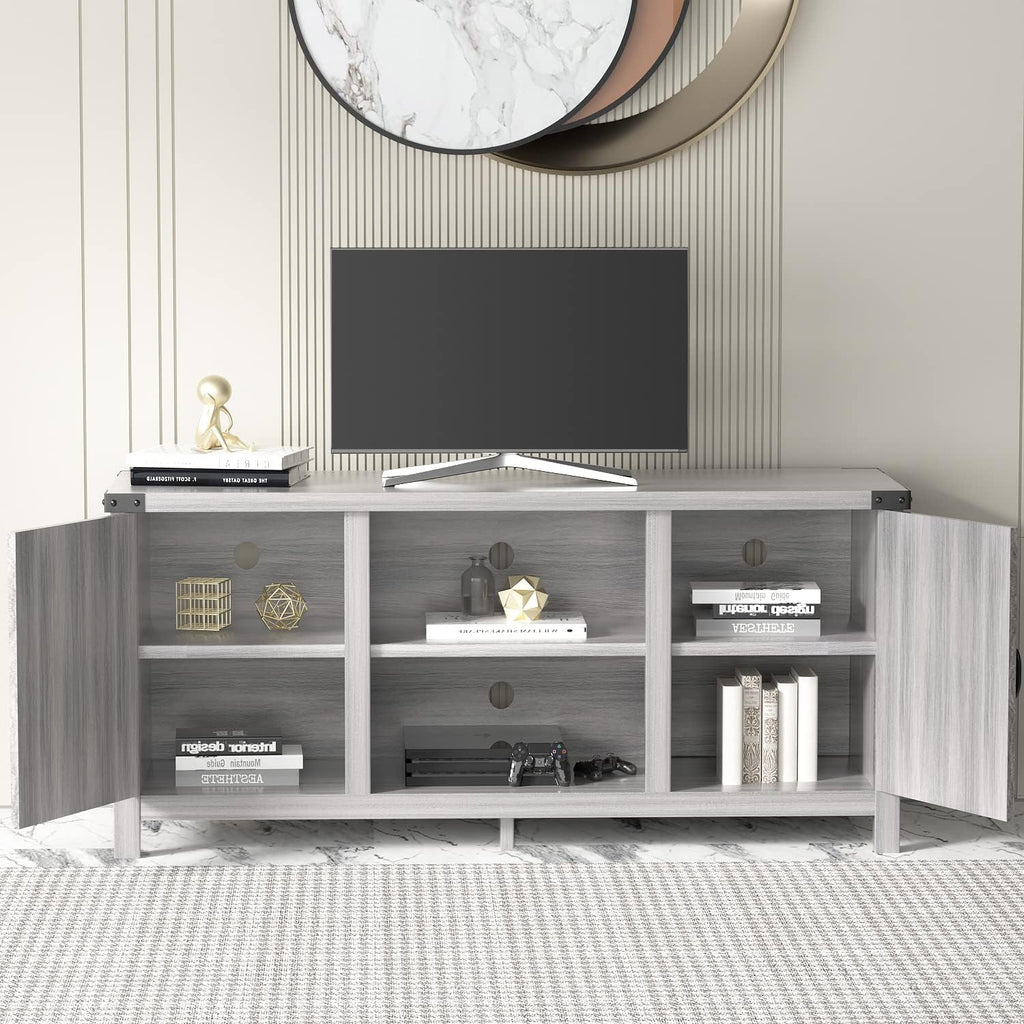 JUMMICO TV Stand, 65 Inch TV Farmhouse Entertainment Center with Double Barn Doors and Storage Cabinets, Console TV Table Media for Living Room, Bedroom (Grey)