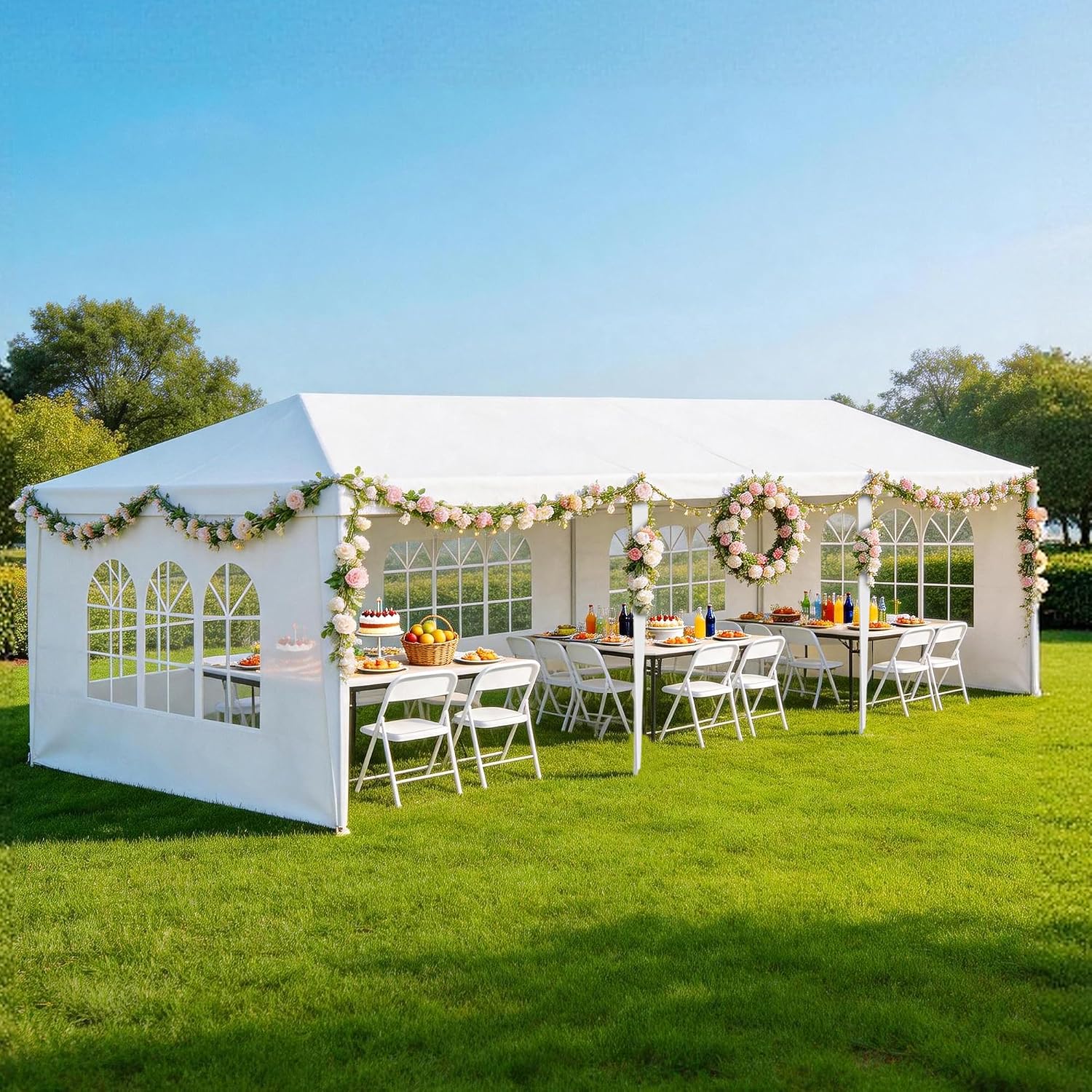 10x30 Party Tent Heavy Duty Outdoor Canopy Tents for Parties with 5 Removable Sidewalls Outside Large Gazebo Shelter Carpas para Fiestas for Backyard Patio Events Wedding BBQ, White
