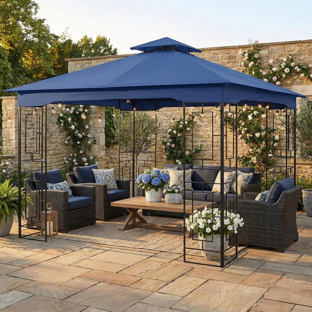 Garden Winds Reinforced RipLock 350 Replacement Canopy Top Cover Compatible with Garden Treasures 10' x 10' Gazebo Model L-GZ724PST-B - True Navy
