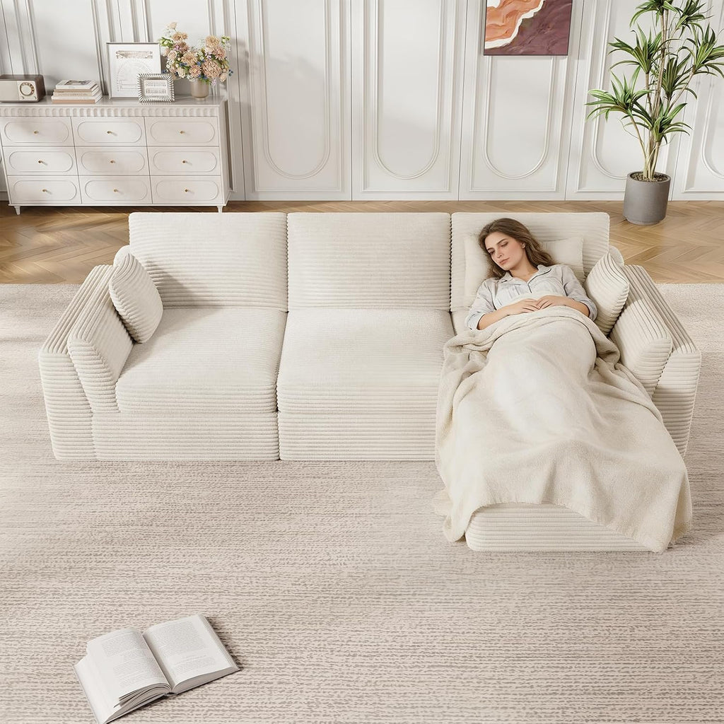 Vabches 106.6' Modular Sectional Sofa with Chaise, Comfy Cloud Sectional Couch, Modern L-Shape Corduroy Sofa with Deep Seat, Upholstered Couches for Living Room Bedroom,No Assembly Required (Beige)