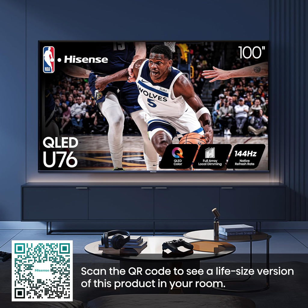 Hisense 100-Inch Class U7 Series ULED 4K UHD Google Smart TV (100U76N, 2024 Model) - QLED, Native 144Hz, Motion Rate 480, Dolby Vision, Full Array Local Dimming, Game Mode Pro, Alexa Compatibility