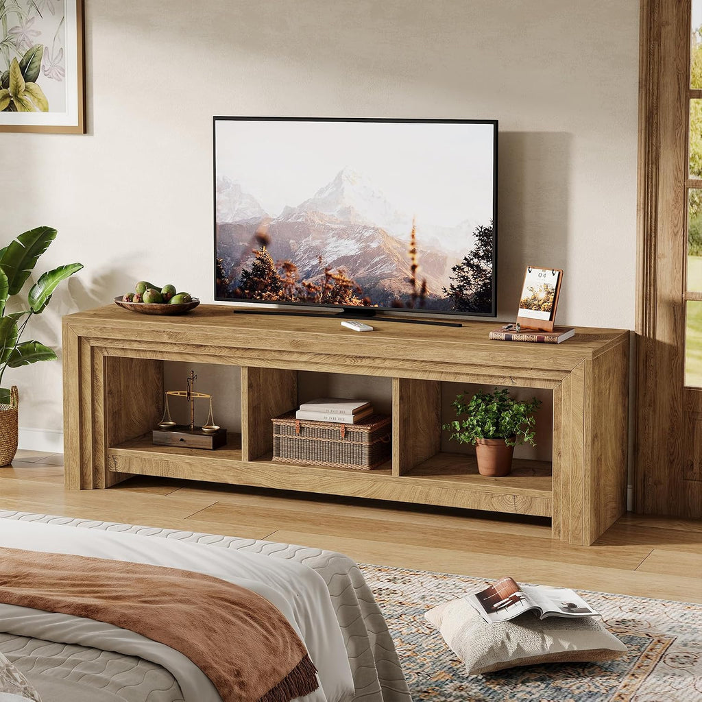 Tribesigns 63' TV Stand for TVs Up to 75 Inches, Farmhouse Entertainment Center with Open Storage, Media Console for Living Room, Oak
