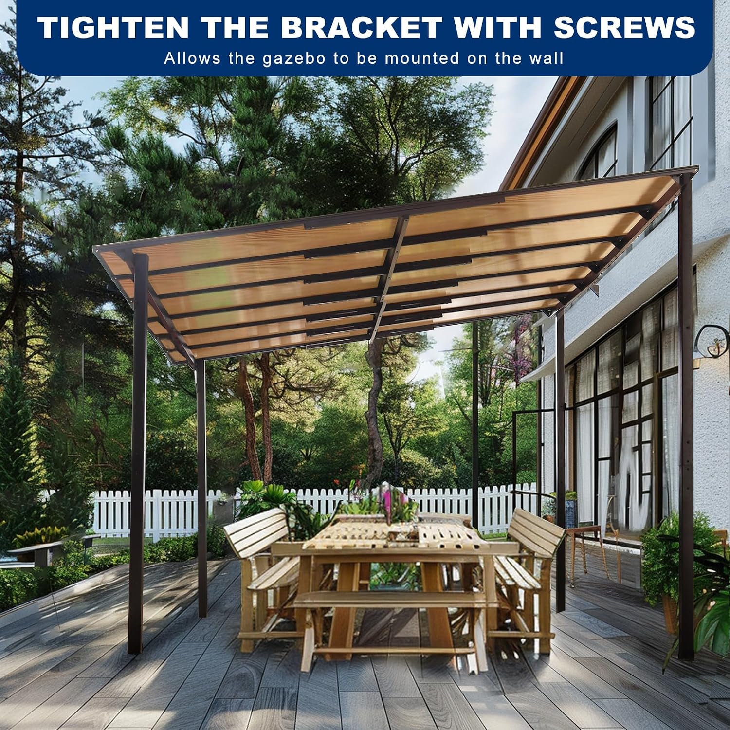 Wall Gazebo12' x 10', Hard Top Gazebos Pergola on Clearance, Outdoor Patio Lean to Gazebo Canopy Awnings for Deck, Porch, Backyard and More