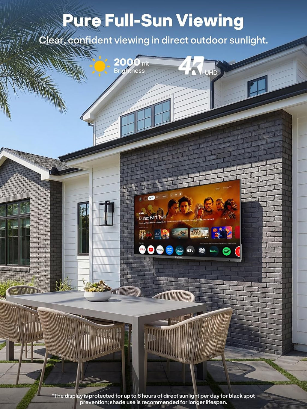 SYLVOX 43-Inch Full Sun Outdoor TV, Ultra-Narrow Bezel, Upgraded IP56 Waterproof, Google TV OS w/AI Wallpaper, Dolby Atmos, 2000 Nits Brightness for Poolside & Commercial Use (Frameless Pro, 2026)