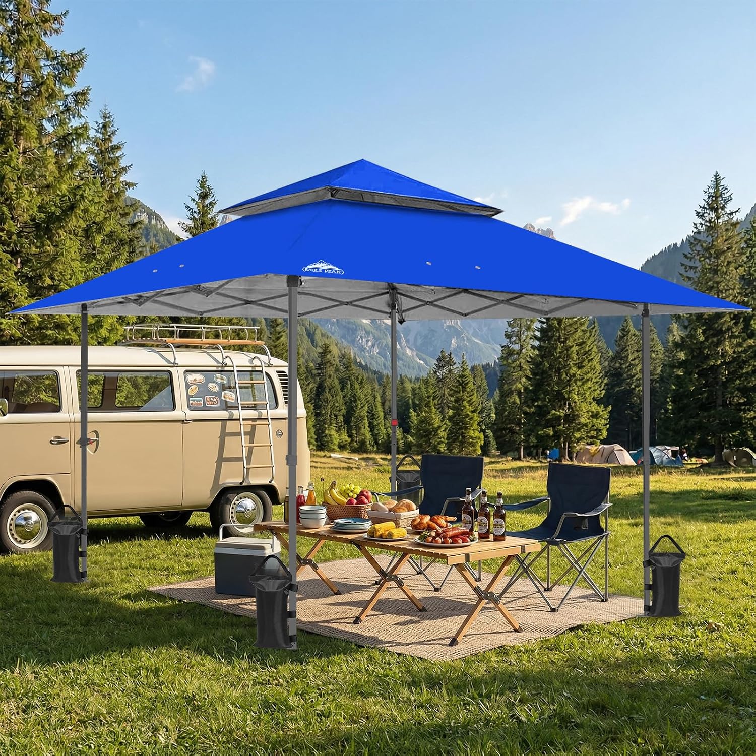 EAGLE PEAK 13x13 Straight Leg Pop Up Canopy Tent Instant Outdoor Canopy Easy Single Person Set up Folding Shelter w/Auto Extending Eaves 169 Square Feet of Shade (Blue)