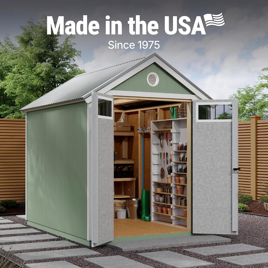 Handy Home Products Garden Shed 6x8 Do-it-Yourself Wooden Storage Shed with Metal Roof- Does not Include Floor kit or Paint