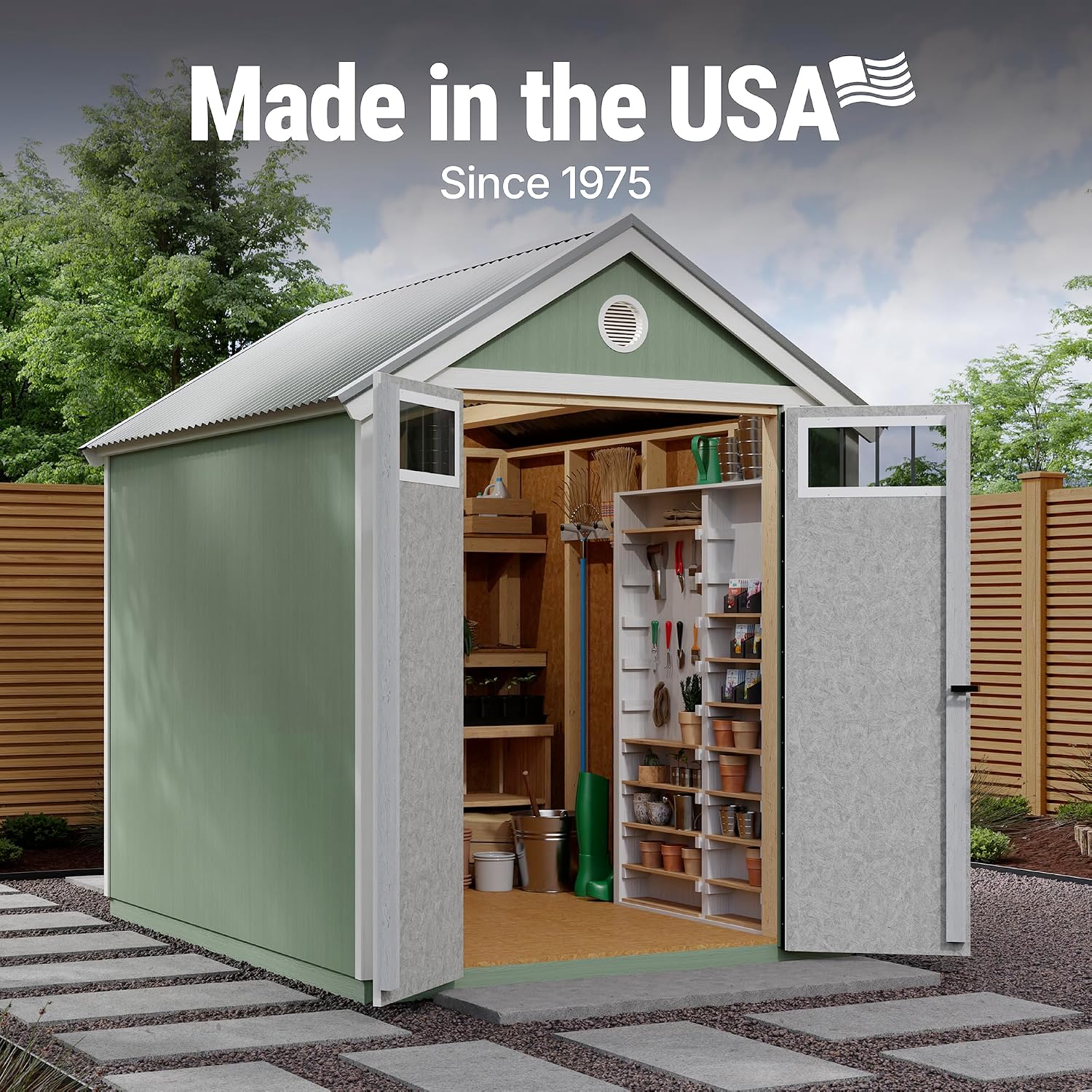 Handy Home Products Garden Shed 6x8 Do-it-Yourself Wooden Storage Shed with Metal Roof- Does not Include Floor kit or Paint