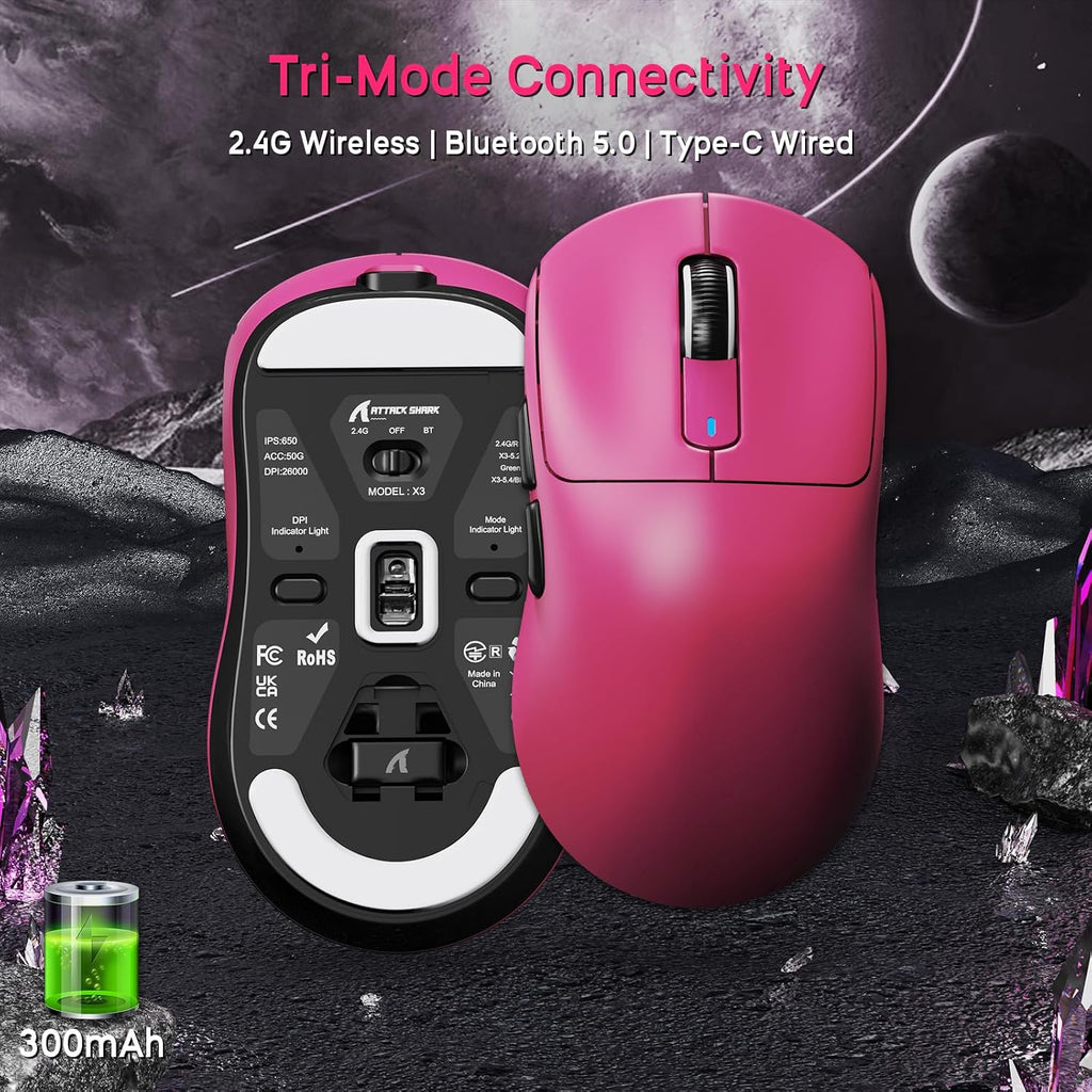 ATTACK SHARK X68 HE Wired Magnetic Keyboard with X3 Wireless Gaming Mouse Combos, 8KHz Rapid Trigger Keyboard, 0.01mm RT Accuracy, 49g Superlight Mouse, PAW3395, 26000 DPI - Pink Contours