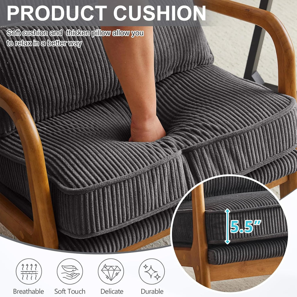 Karl home Mid-Century Modern Accent Chair, Living Room Chairs with Pillow Corduroy Upholstered Lounge Armchair with Solid Wood Frame & Soft Cushion for Bedroom, Reading Room, Dark Gray