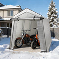 LINKHOO 7 x 12 FT Carport, Portable Shed w/220G Heavy Duty Waterproof PE Tarp, Roll-up Zipper Door & Vent, Weather-Resistant Storage Shed for Motorcycle, Bike and Tools, Gray