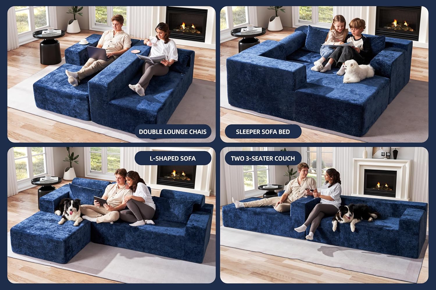Homguava Modular Sectional Couches for Living Room,105' Cloud Couch with L-Shape Chaise,Comfy Sofa Living Room Couch with Deep Seat,No Assembly L Couch,Luxury Distressed Velvet(Blue,L)
