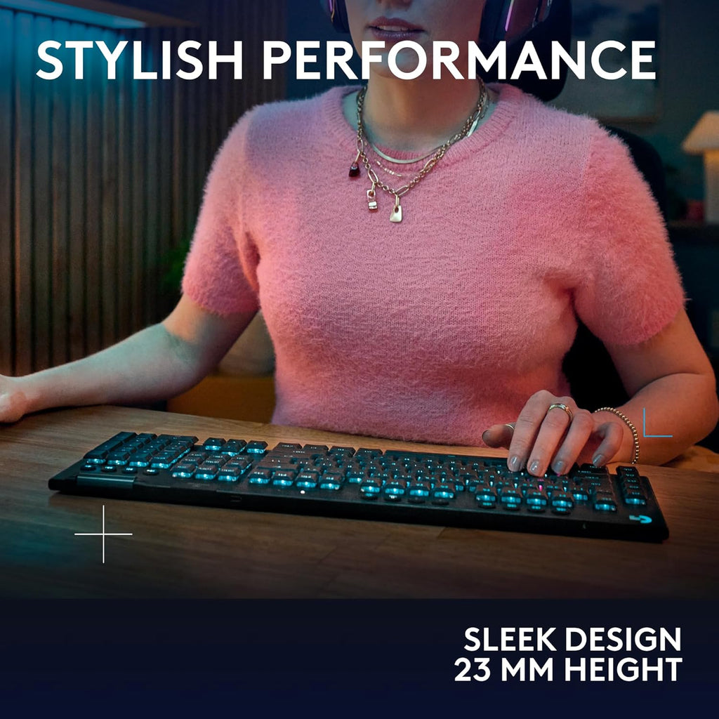 Logitech G915 X Lightspeed Low-Profile Wireless Gaming Keyboard, Double-Shot PBT Keycaps, Fully Programmable Keys, RGB Backlighting, Sleek Aluminum Finishing, GL Red Linear Switches - PC/Mac - Black