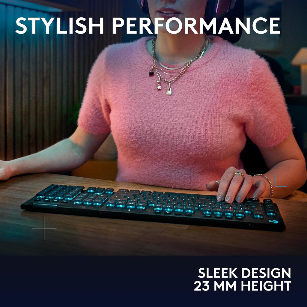 Logitech G915 X Lightspeed Wireless Mechanical Gaming Keyboard, Double-Shot PBT Keycaps, Fully Programmable Keys, RGB Backlit Mac/PC Gaming Keyboards, GL Tactile Switches, Black (Renewed)