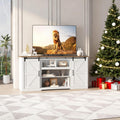 GarveeHome 70' Farmhouse TV Stands for 80-85' TVs, Rustic Wooden Entertainment Center with Adjustable Shelves & Sliding Barn Door, TV Console Table with Open Storage for Home, White+Brown Top