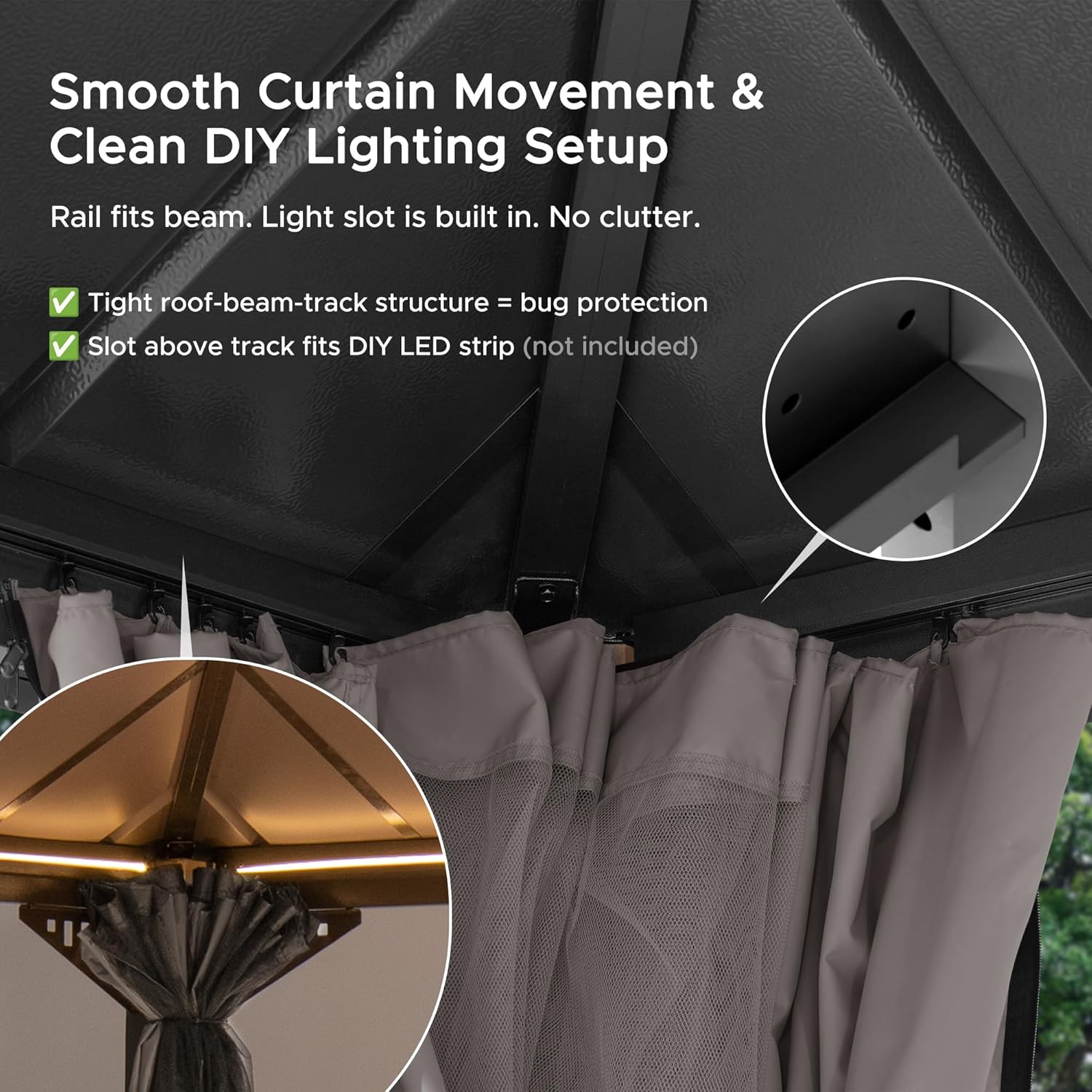 SUNJOY Kingston 12' x 10' Hardtop Wood Gazebo with Galvanized Steel/Polycarbonate Double Roof, Curtain and Netting, Cedar Posts Permanent Pavilion Gazebo for Garden, Patio, Deck, Lawn