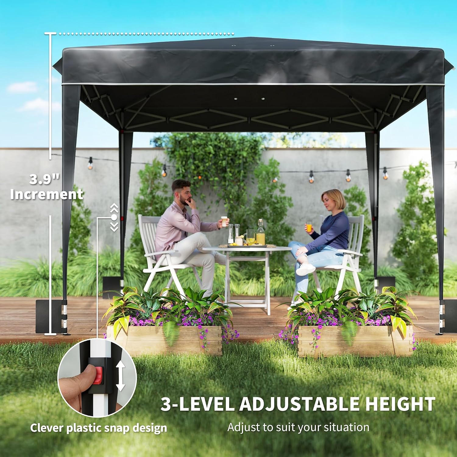 Outsunny 10 x 10 ft Pop Up Canopy Tent with Sidewalls, UPF50+ Outdoor Portable Instant Canopy Shelter with Carry Bag, Sandbags, Adjustable Height for Parties, Events, Camping, Black