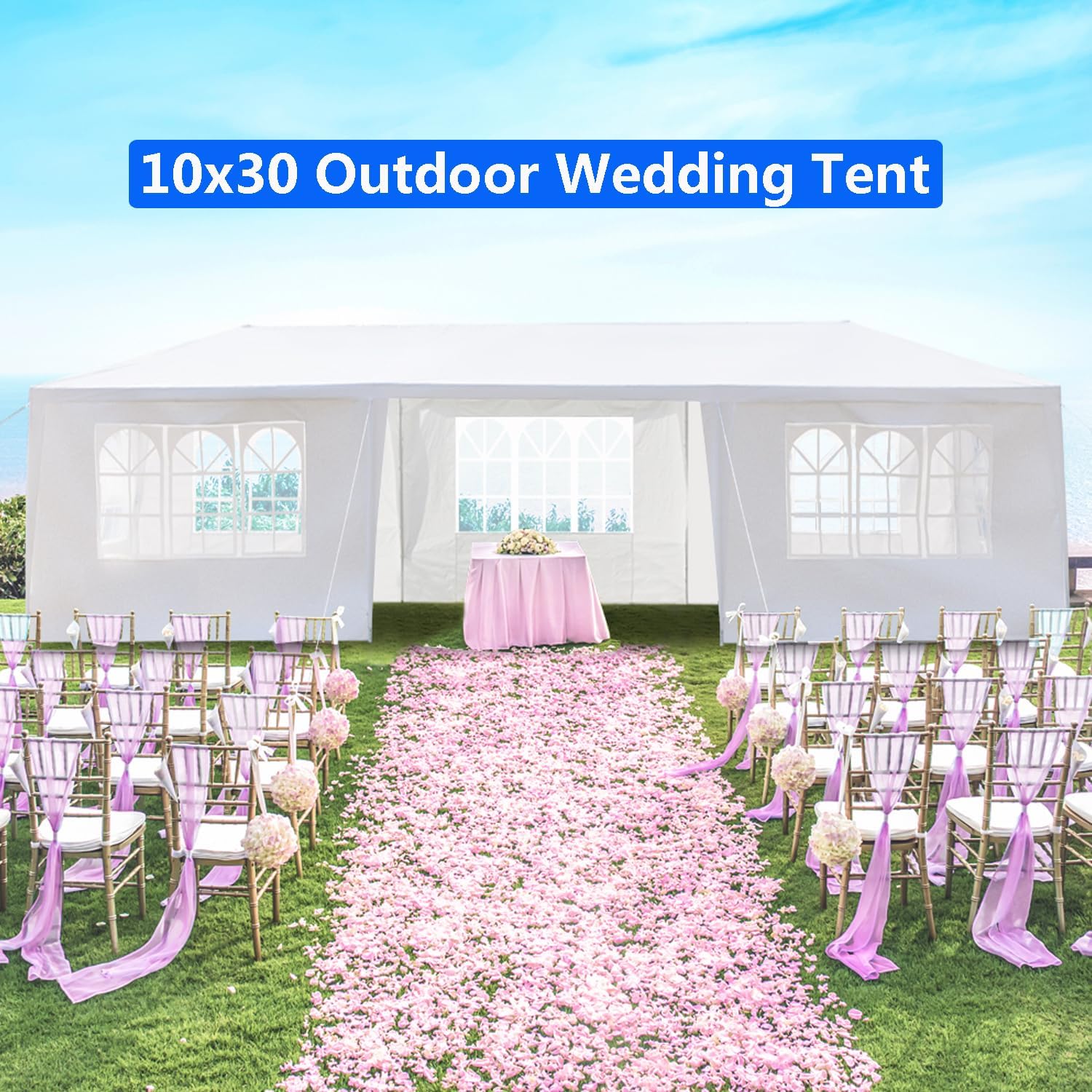 Outdoor Gazebo Canopy Wedding Party Tent Camping Shelter Commercial Instant Shelter Waterproof Tent with Removable Side Walls (10'x30' Seven Sides)