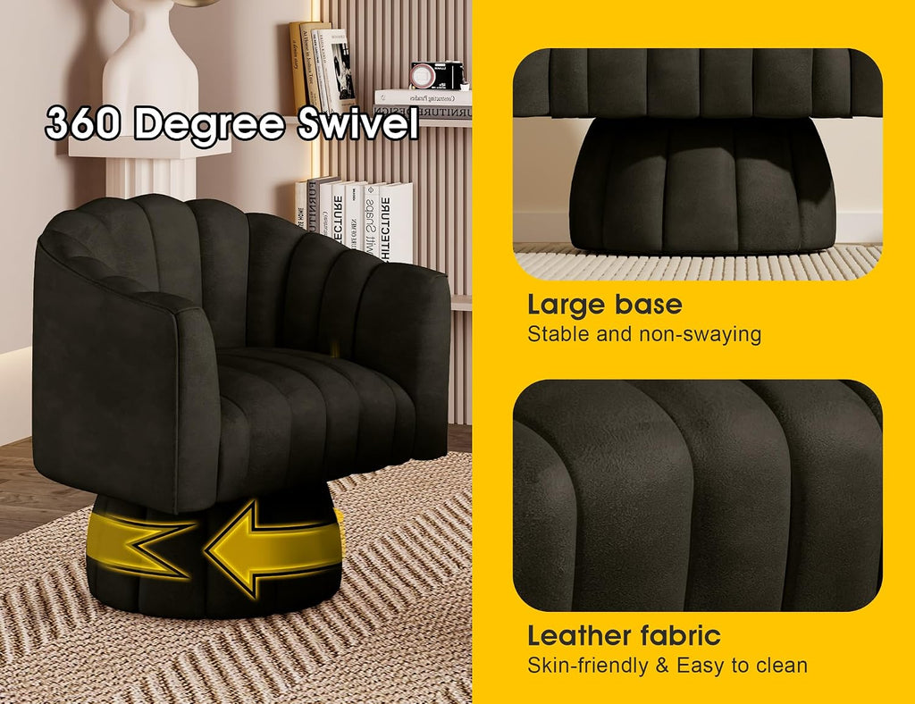 Dewhut Swivel Accent Chair, 360° Swivel Barrel Chair with Armrest, Faux Leather Upholstered Single Sofa Reading Chair for Living Room,Bedroom,Waiting Room(Black)