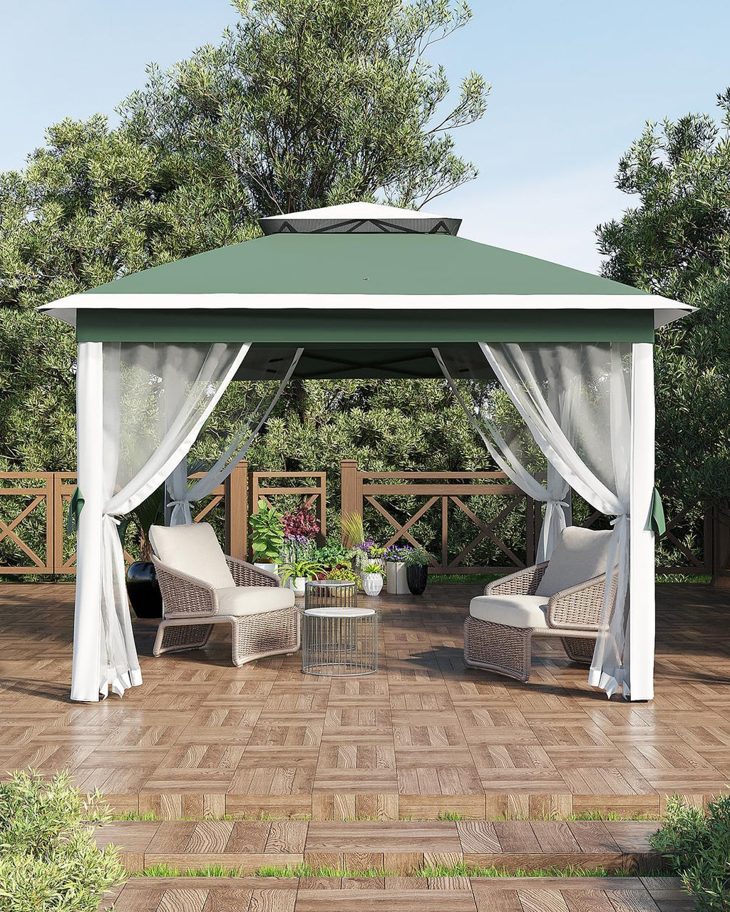 11x11ft Pop Up Gazebo Tent with Mosquito Netting, Outdoor Canopy Shelter Easy Setup, Water & UV Resistant - Green