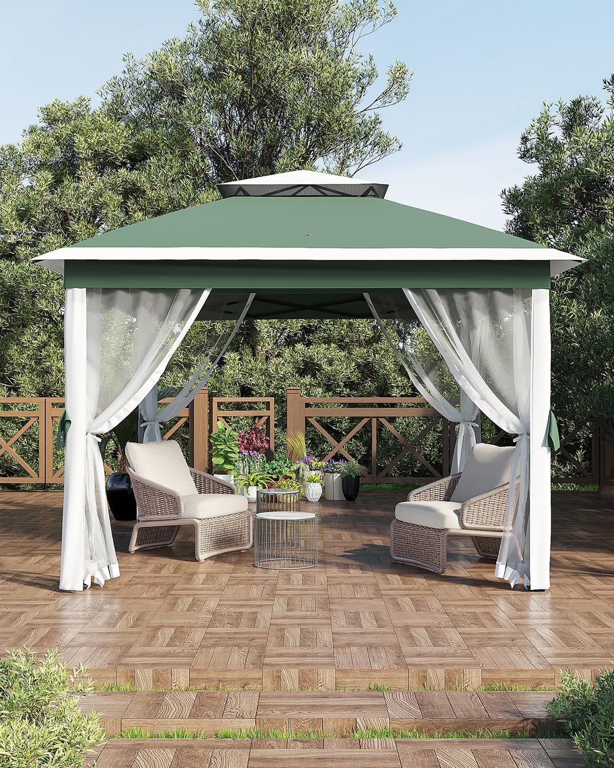 11x11ft Pop Up Gazebo Tent with Mosquito Netting, Outdoor Canopy Shelter Easy Setup, Water & UV Resistant - Green