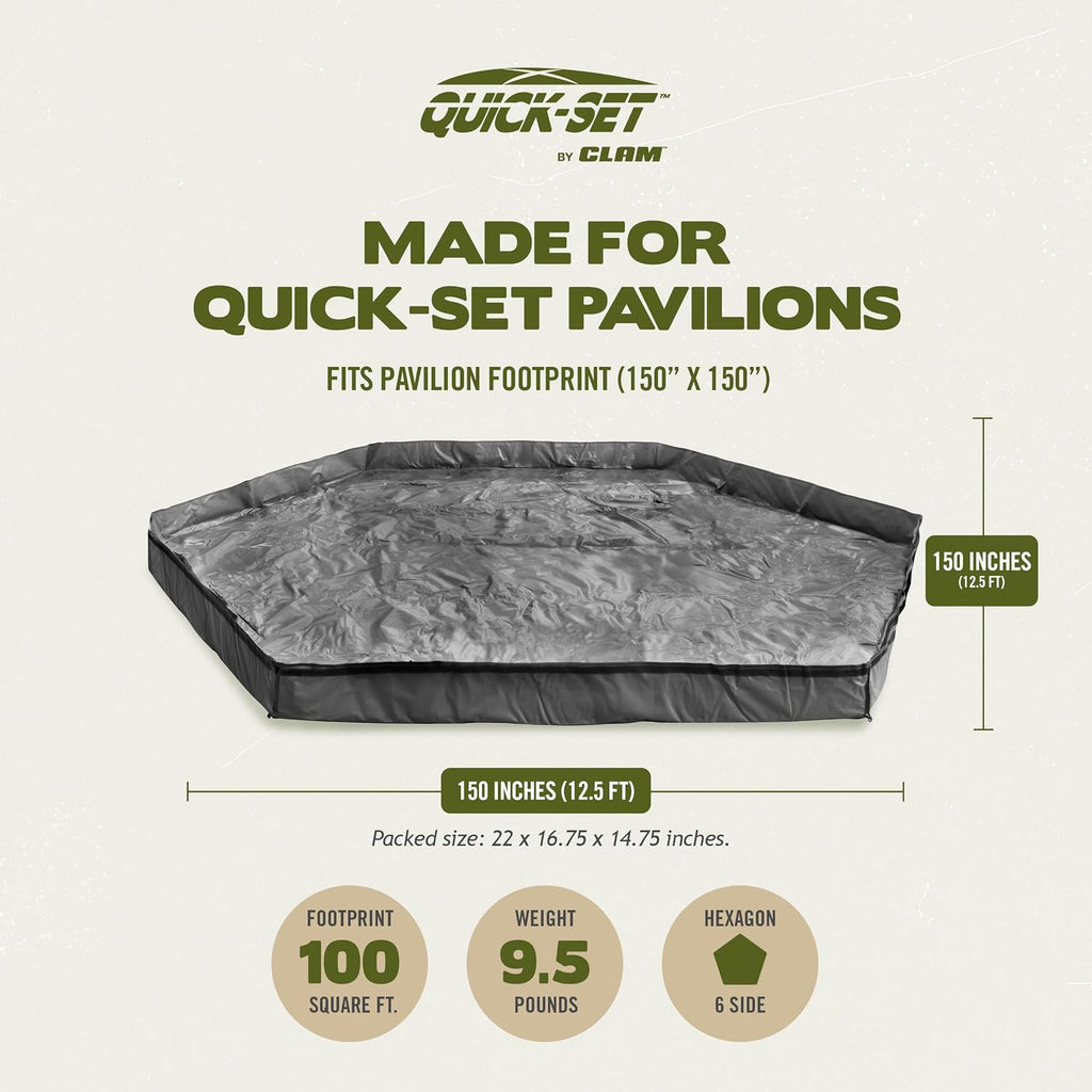 Clam Quick-Set Pavilion Footprint Ground Tarp – 150' x 150' Waterproof Floor Mat for Pavilion Screen Tent – Heavy-Duty Camping Groundsheet for Pop-Up Canopies & Outdoor Use