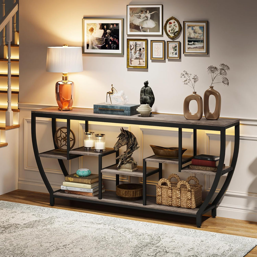Tribesigns 70.9 Inch Long Sofa Table with Shelves, Rustic Console Table with Storage, Industrial Entryway Table TV Stand, Behind Couch Table Accent Tables for Living Room, Hallway, Foyer, Grey