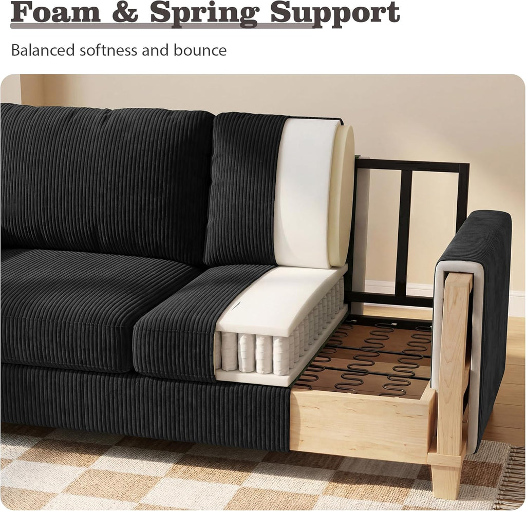 Apicizon 89' Dark Grey Couch for Living Room, Comfy Clound Couch 3 Seater Sofa, Dark Grey Modern Sofa with Removerable Cover for Bedroom, Corduroy