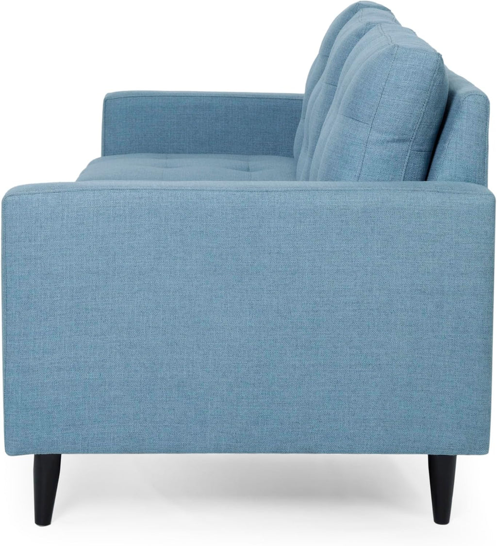 Christopher Knight Home Jenby Modern 3-Seater Sofa, Tufted Waffle Stitch Fabric Couch with Rubberwood Tapered Legs, Modern Living Room Sofa Couch for Family & Guests, Blue