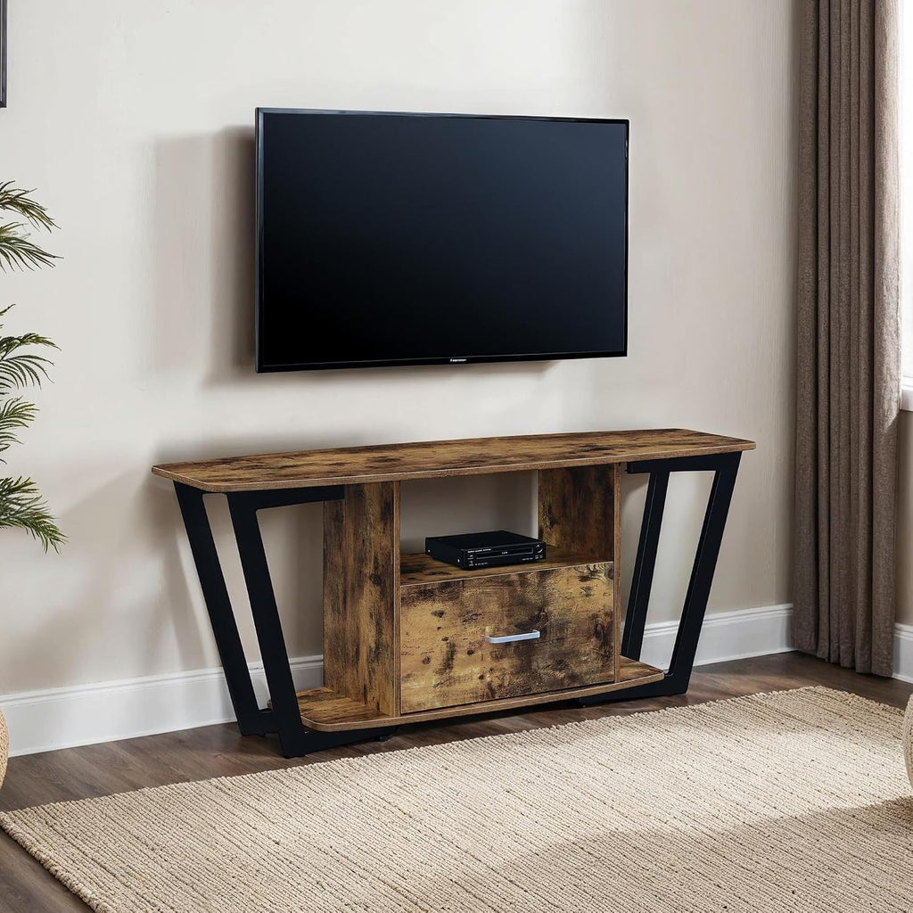 Convenience Concepts Graystone TV Stand 59.25' - Modern Entertainment Center for TVs up to 65', Industrial Media Console with Storage Drawer & Shelves for Living & Family Room, Barnwood/Black