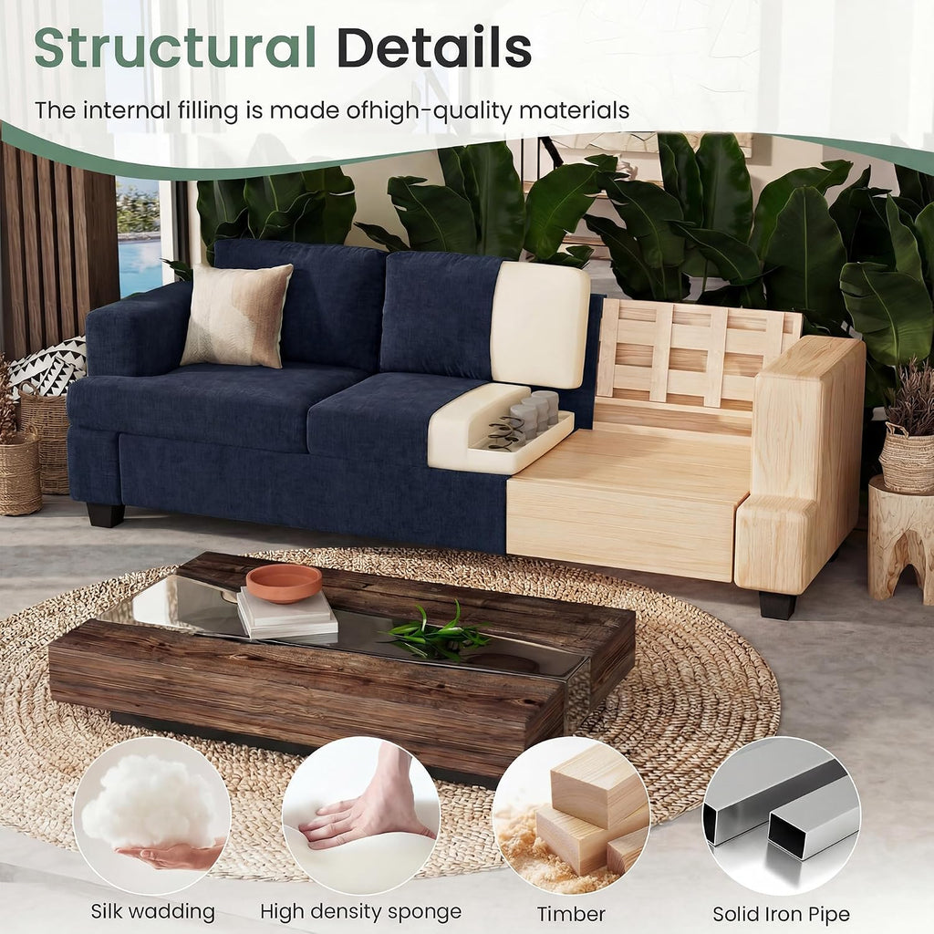 YOUDENOVA 2 Piece Set Comfy Sofa Couch, 3 Seater & Loveseat Sofa with Deep Seats, Modern Sleeper Couch for Living Room, Navy Chenille