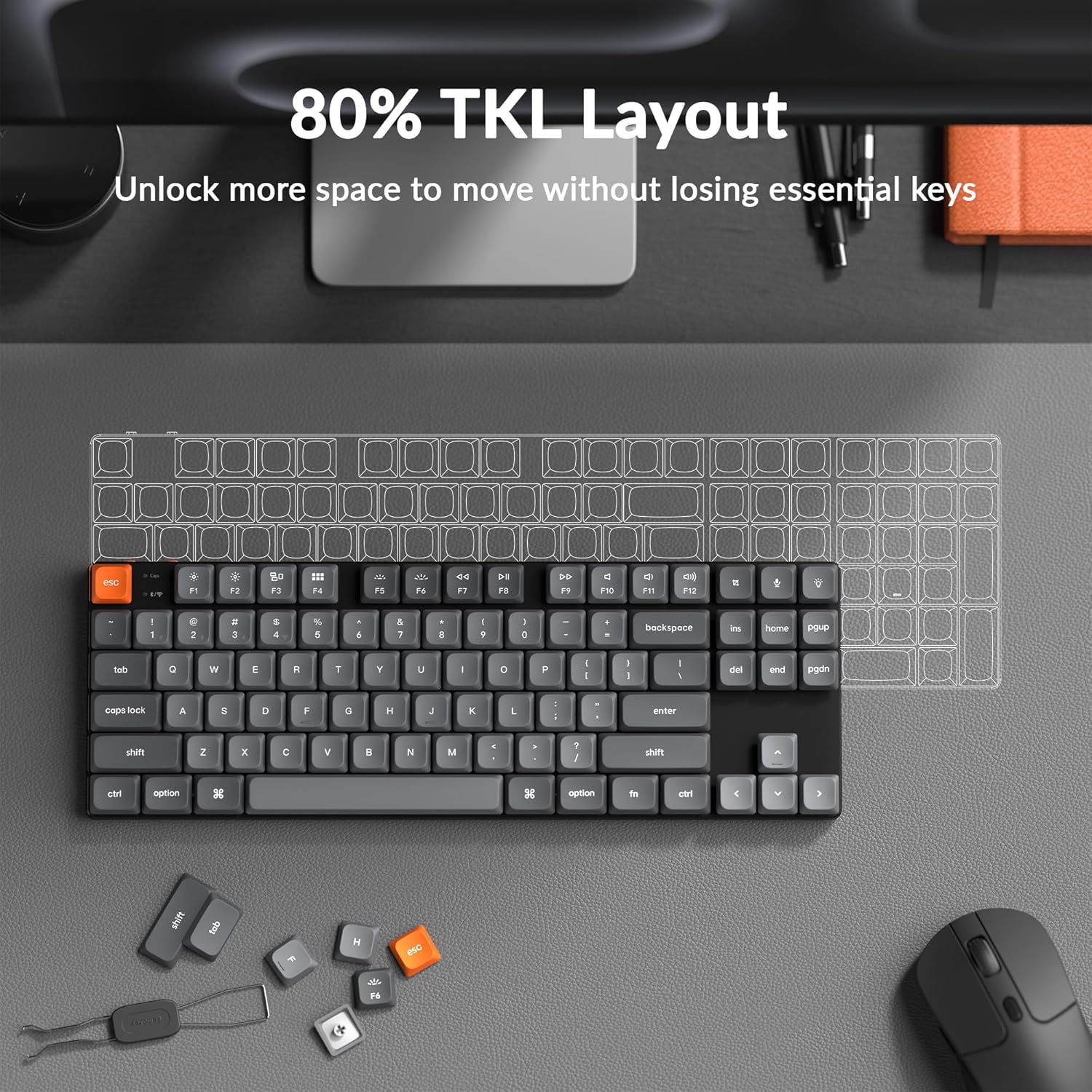 Keychron K1 Max Ultra-Slim Wireless Mechanical Keyboard, 80% TKL Layout Bluetooth/2.4 GHz/Wired Keyboard with Low-Profile Gateron Banana Switch, Hot-Swappable, RGB Backlit QMK for Mac Windows Linux