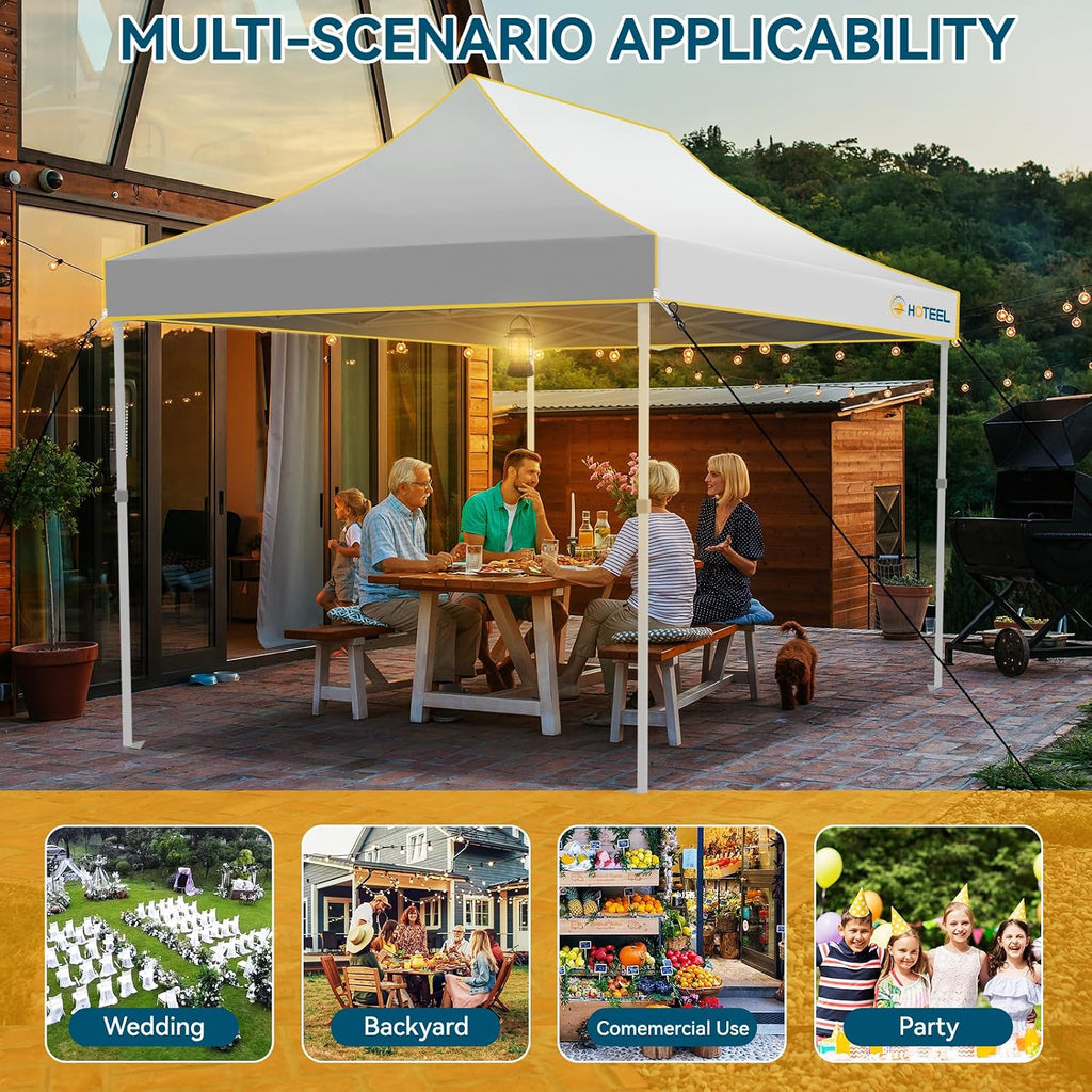 Hoteel 10x15 Pop Up Canopy Tent Heavy Duty with 4 Sidewalls, Waterproof Party Tent, Easy Set-up Commercial Instant Tents with Roller Bag & Sandbags, Hexagonal Leg (1-Year Warranty)