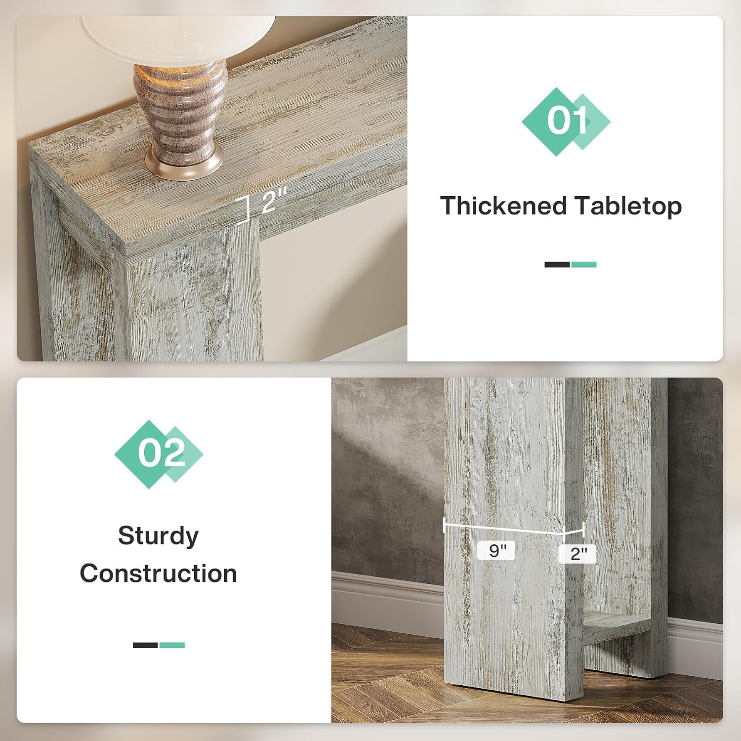 Tribesigns 70.9-Inch Extra Long Console Table, Farmhouse Wood Sofa Table Behind Couch, Narrow Entryway Accent Table for Living Room, Hallway, Entrance, Foyer (Distressed White)