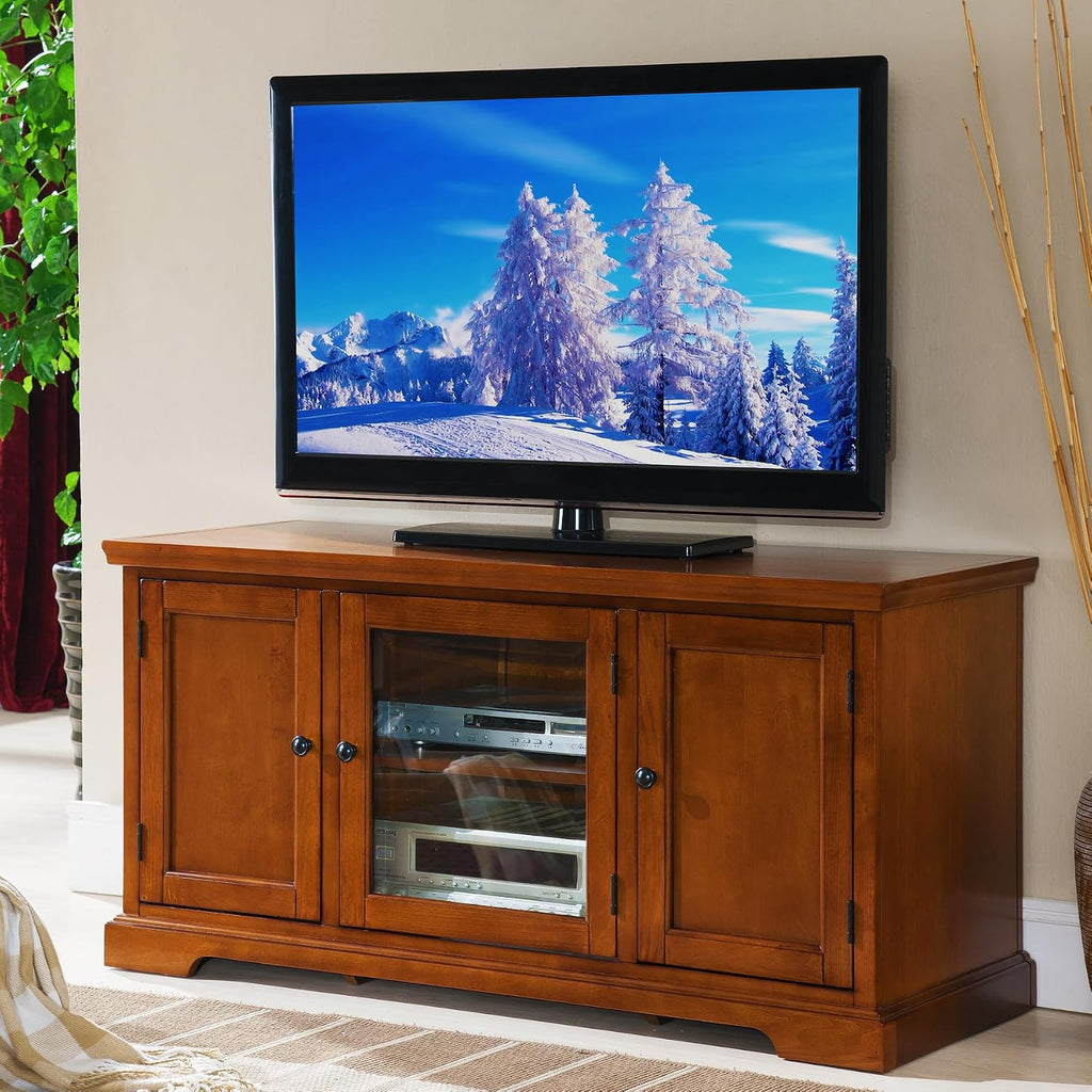 Leick Home 87350 Three Door TV Stand with Cabinet Storage for 55' TV's, Westwood Brown Cherry