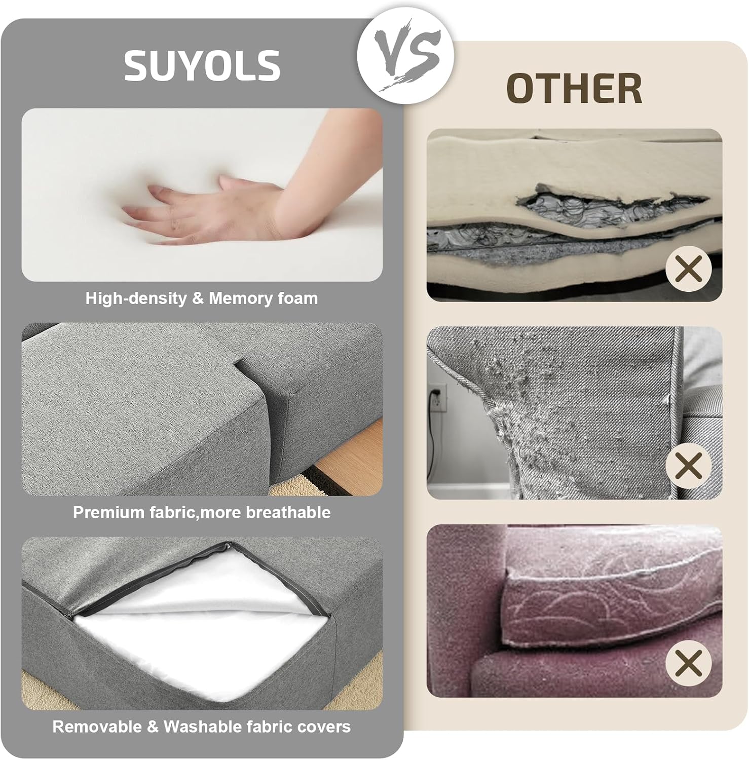 SUYOLS 2-in-1 Folding Sofa Bed with Pillows - Folding Chair Floor Couch & Sleeping Mattress - Washable Cover & Memory Foam Sleeper Chair for Living Room/Guest Room/Apartment/Loft, Light Gray, Twin XL
