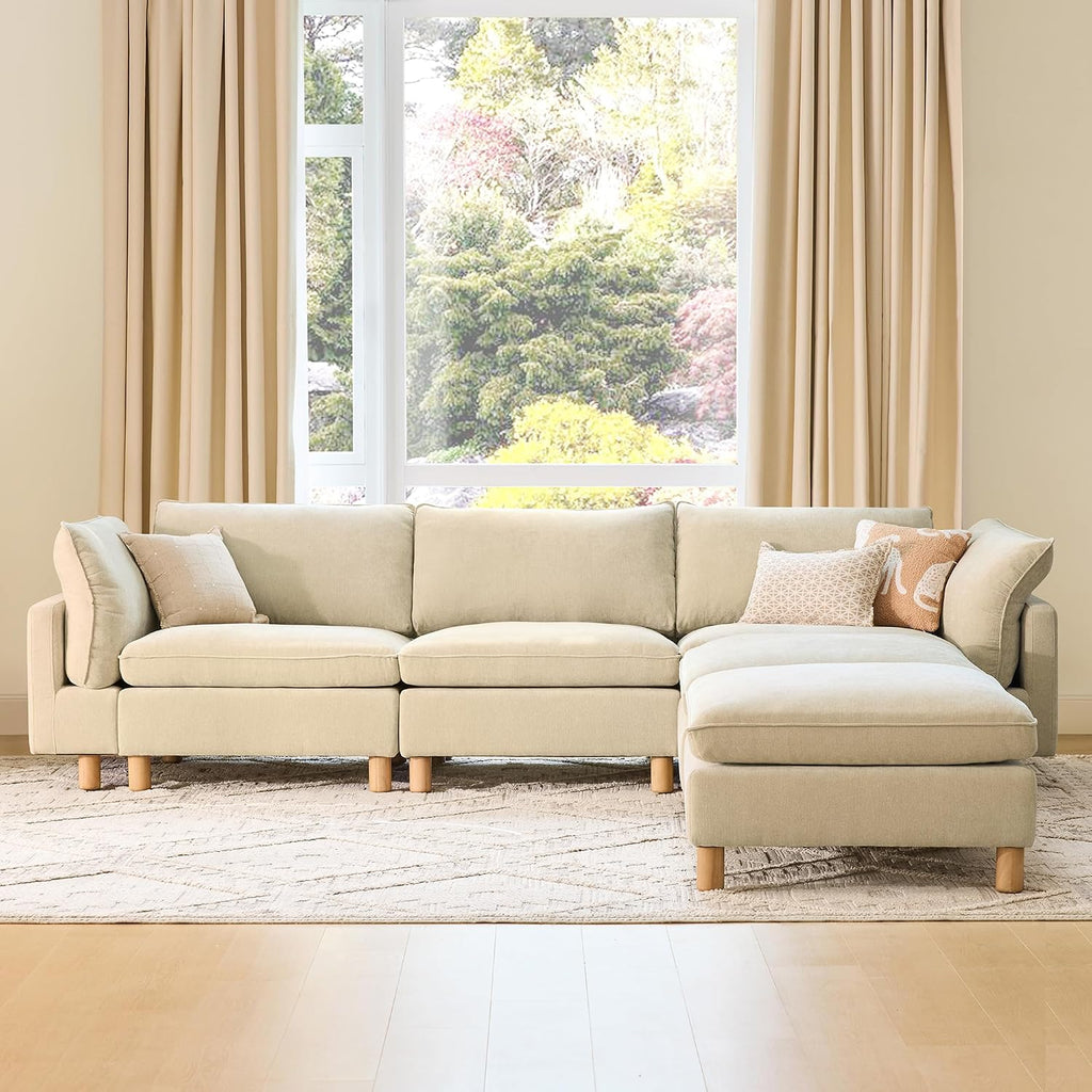 CHITA 127' Super Large Sectional Couches for Living Room, Modular Cloud Couch Sectional Sofa, Premium Fabric Couches, Down Filled, High Density Foam, Chenille in Beige, 5 Seat U Shaped