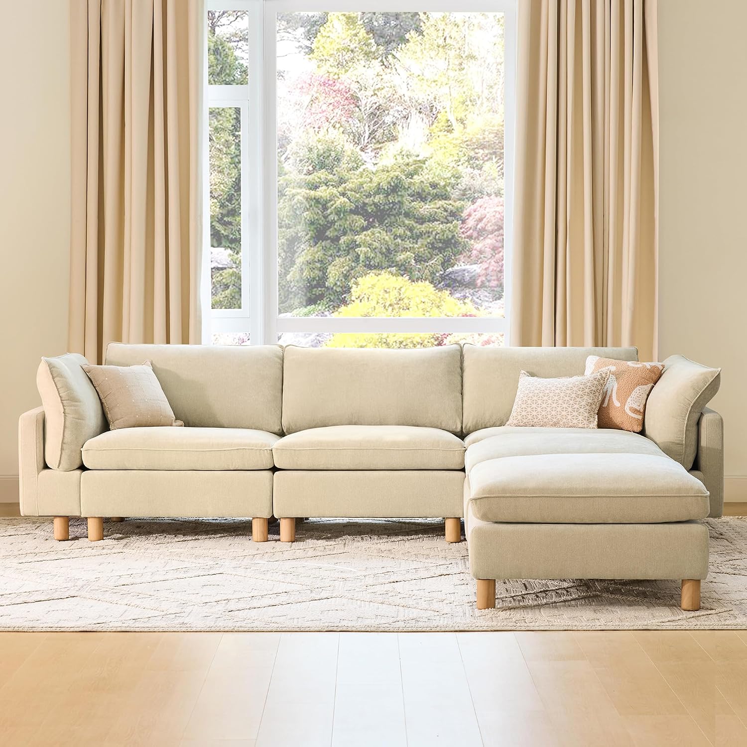 CHITA 127' Super Large Sectional Couches for Living Room, Modular Cloud Couch Sectional Sofa, Premium Fabric Couches, Down Filled, High Density Foam, Chenille in Beige, 5 Seat U Shaped