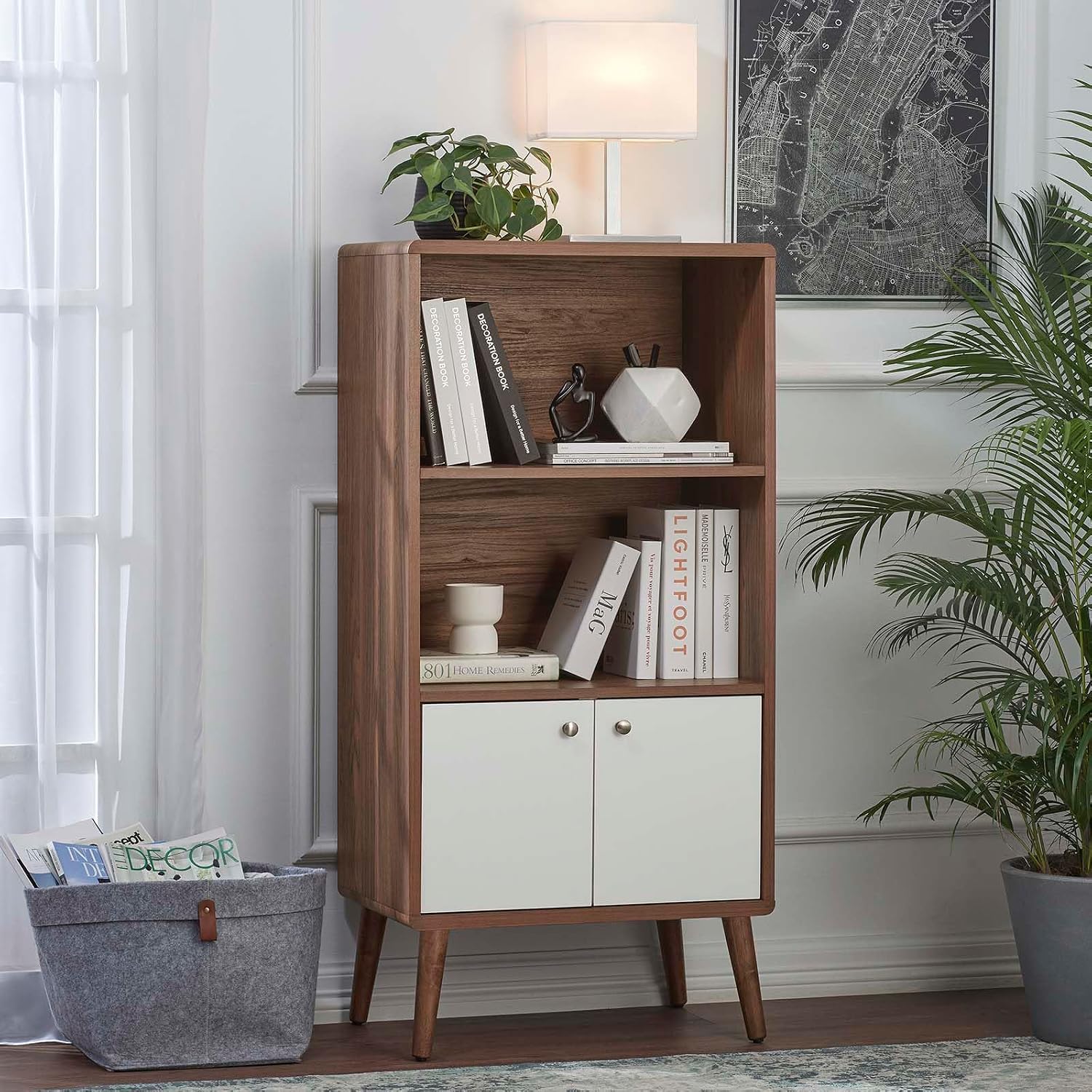 Modway EEI-6230-WAL-WHI Transmit Display Cabinet Bookshelf, Walnut White