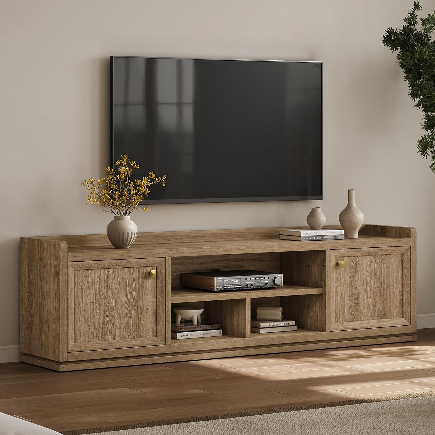 SICOTAS TV Stand Entertainment Center - 67' TV Console for Living Room Modern TV Stand for Bedroom, Media Console with Shelf and Cabinet, Entertainment Stand for TVs up to 65 75 Inch(Brown Oak)