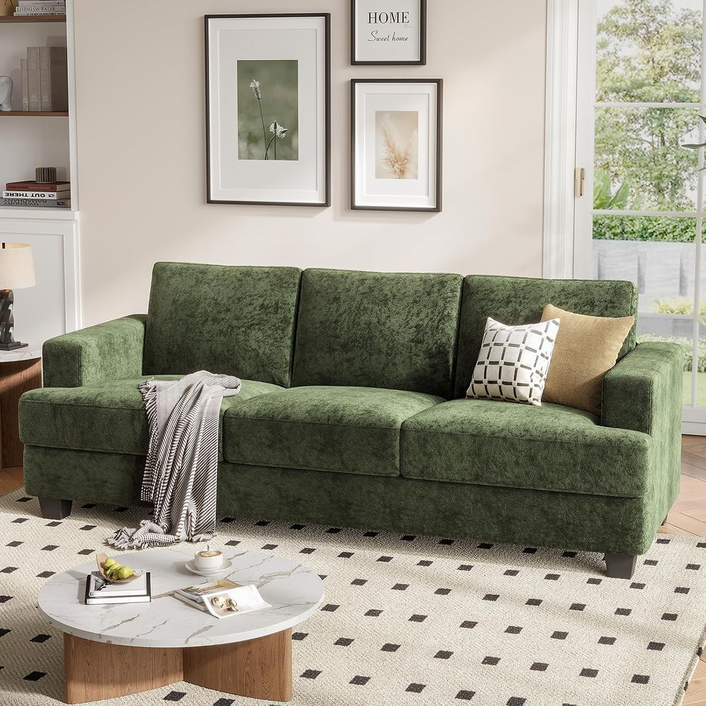 COPIAE 89 Inch Sofa with Extra Deep Seats Oversize,3 Seater Sofa for Living Room, Modern Couch and Sofa, Comfy Armrests and Seats and Backrests, Easy Installation,Chenille Fabric Green