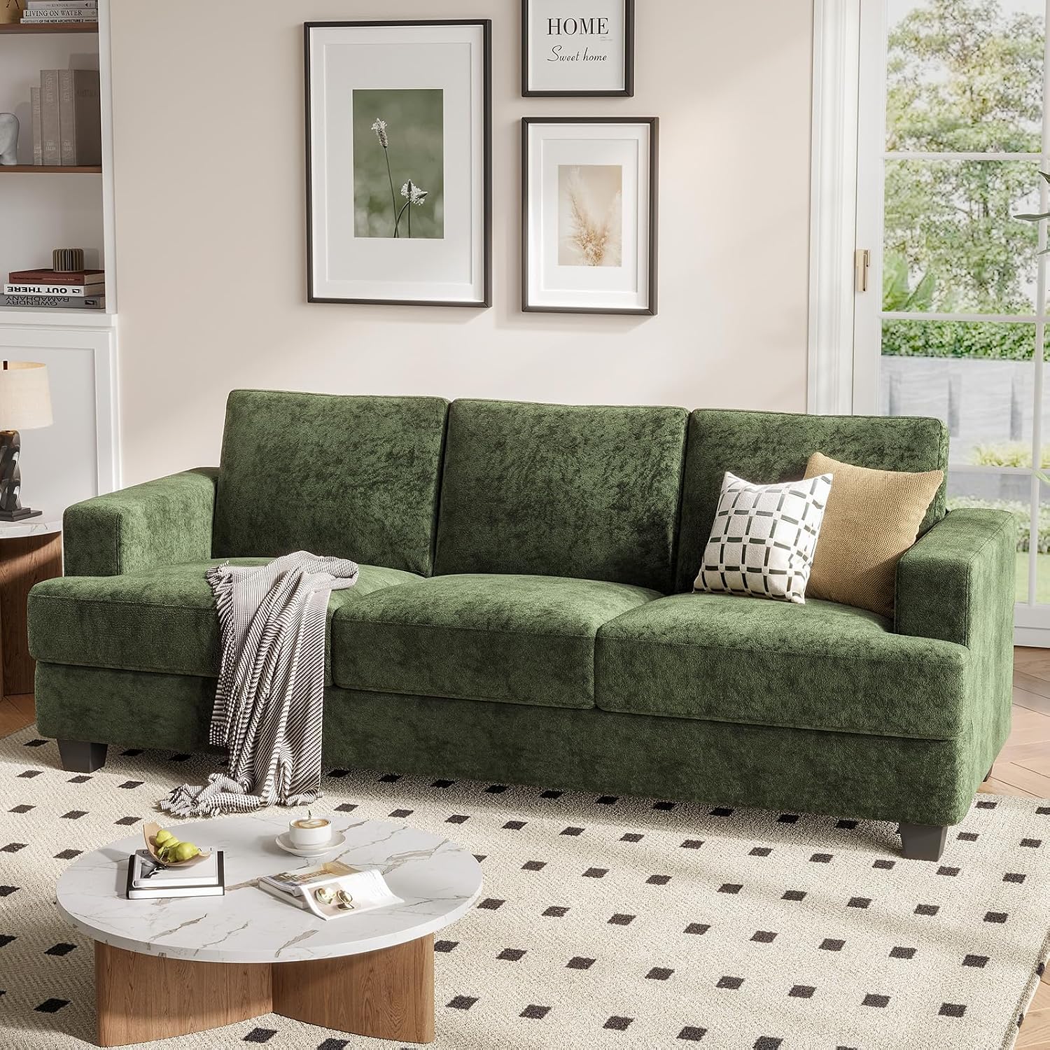 COPIAE 89 Inch Sofa with Extra Deep Seats Oversize,3 Seater Sofa for Living Room, Modern Couch and Sofa, Comfy Armrests and Seats and Backrests, Easy Installation,Chenille Fabric Green