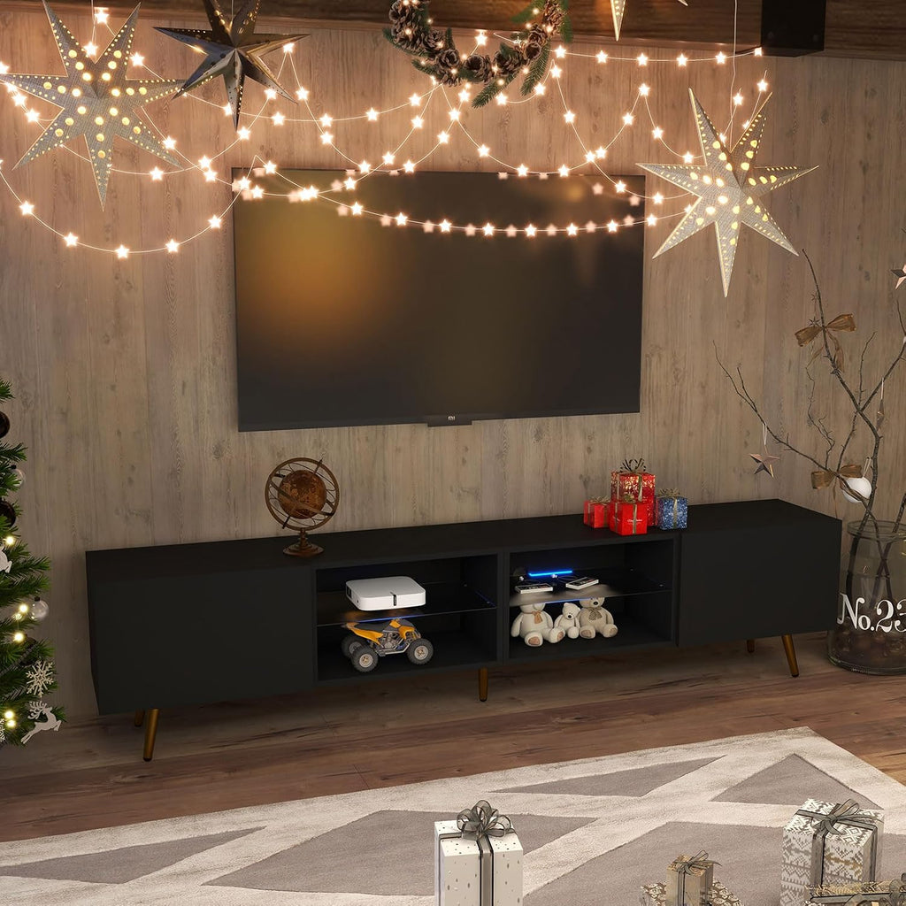 Bonzy Home 86' TV Stand, Modern Entertainment Center for 75' TV, Television Console Table with Storage Cabinets for Living Room, Black