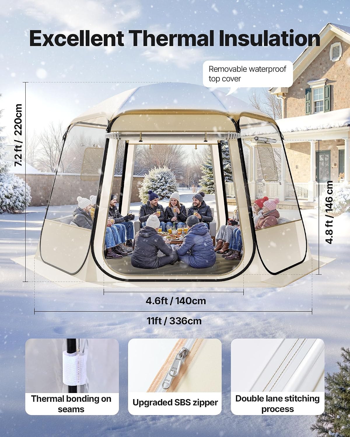 VEVOR Pop up Sports Tent, 8 Sizes Optional Clear Bubble Tent for 1-6 Person, Waterproof Outdoor Pod with Floor Mat & Top Cover, Garden Igloo Dome Tents Camping Shelter for Sports Watching